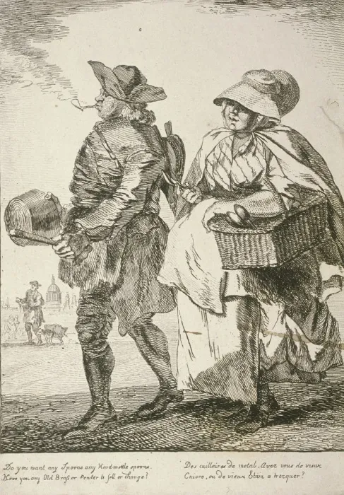 Framed Print : Two spoon sellers, Cries of London, 1760. Artist: Paul Sandby Framed Print : Two spoon sellers, Cries of London, 1760. Artist: Paul Sandby