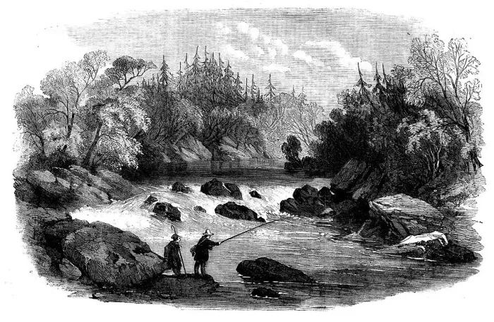 Framed Print : Sporting Scenes in Canada - Escoumains River: a Salmon Pool, 1858. Creator: Unknown Framed Print : Sporting Scenes in Canada - Escoumains River: a Salmon Pool, 1858. Creator: Unknown
