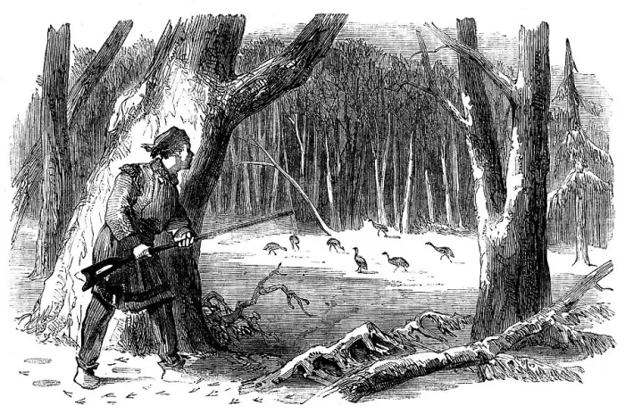 Framed Print : Sporting Scenes in Canada - Wild Turkey Shooting, 1858. Creator: Unknown Framed Print : Sporting Scenes in Canada - Wild Turkey Shooting, 1858. Creator: Unknown