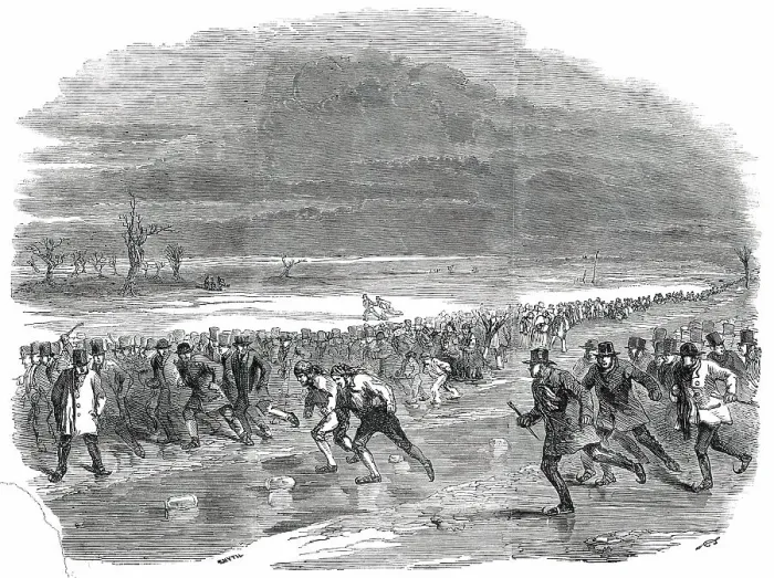 Framed Print : Sports on the Ice - Skating Race on Whittlesea Mere, 1850. Creator: Smyth Framed Print : Sports on the Ice - Skating Race on Whittlesea Mere, 1850. Creator: Smyth