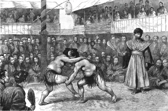 Framed Print : Sports in Japan- A Wrestling Match, 1890. Creator: Unknown Framed Print : Sports in Japan- A Wrestling Match, 1890. Creator: Unknown