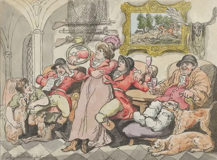 Framed Print : Sportsmans Hall, or Fox-Hunters Relaxing, 1806. 1806. Creator: Thomas Rowlandson Framed Print : Sportsmans Hall, or Fox-Hunters Relaxing, 1806. 1806. Creator: Thomas Rowlandson