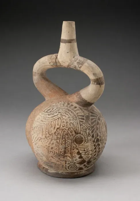 Framed Print : Spout Vessel with Fineline Painting Depicting a Supernatural Wearing a Shell, 100 B. C. / A Framed Print : Spout Vessel with Fineline Painting Depicting a Supernatural Wearing a Shell, 100 B. C. / A