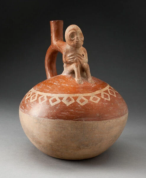 Spout Vessel with Skeletal Figure Seated Attached to Handle, 100 B. C.  /  A. D. 500