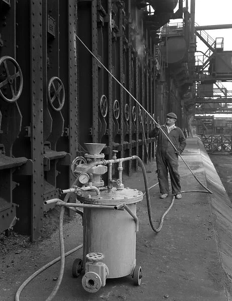 Spraying the ovens at Manvers coking works near Rotherham, South Yorkshire, 1963
