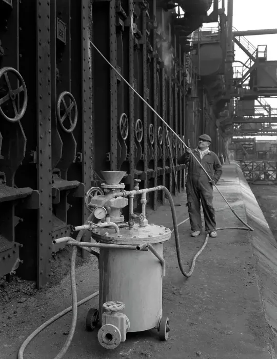 Framed Print : Spraying the ovens at Manvers coking works near Rotherham, South Yorkshire, 1963 Framed Print : Spraying the ovens at Manvers coking works near Rotherham, South Yorkshire, 1963