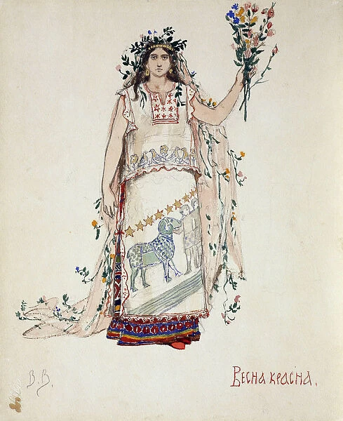 Spring Beauty. Costume design for the opera Snow Maiden by N. Rimsky-Korsakov, 1885. Artist: Vasnetsov, Viktor Mikhaylovich (1848-1926)