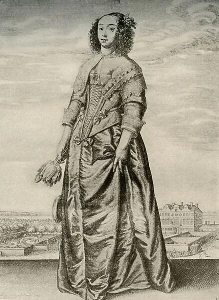 Spring - Fashionable indoor dress of an English lady, reign of Charles I, c1620-1640