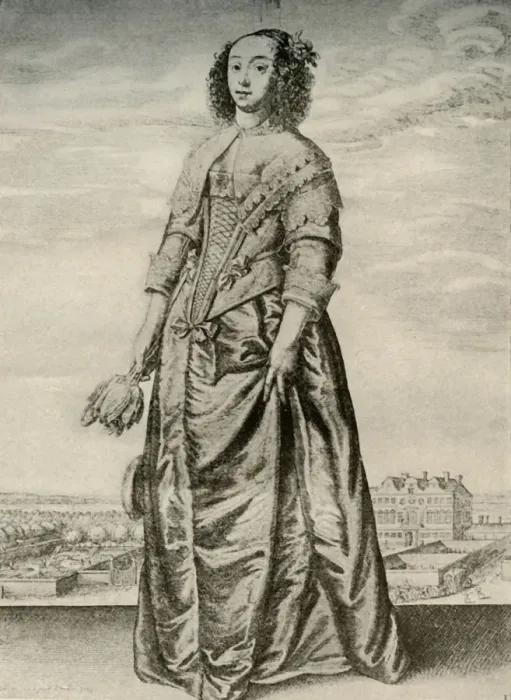 Framed Print : Spring - Fashionable indoor dress of an English lady, reign of Charles I, c1620-1640 Framed Print : Spring - Fashionable indoor dress of an English lady, reign of Charles I, c1620-1640