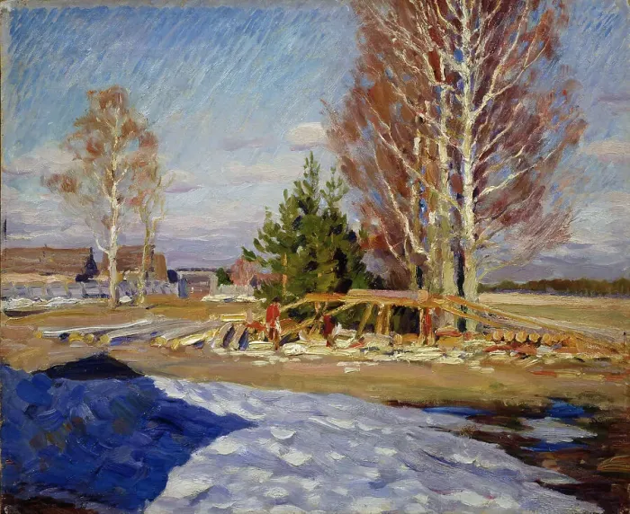 Framed Print : Spring landscape, 1915. Artist: Vinogradov, Sergei Arsenyevich (1869-1938)