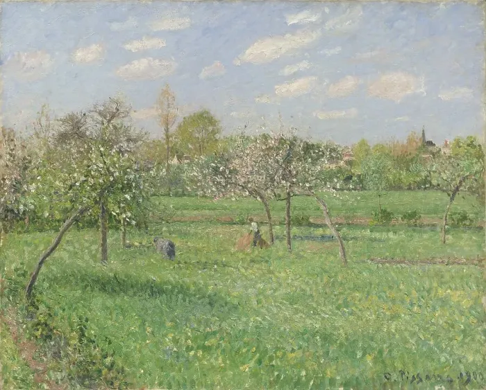 Framed Print : Spring morning with clouds, Éragny, 1900. Creator: Pissarro; Camille (1830-1903)