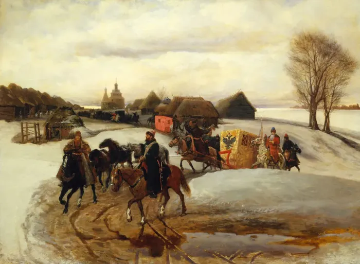 Framed Print : The Spring Pilgrimage of the Tsarina at the Time of Tsar Alexis I Mikhailovich, 1868. Artist: Schwarz, Vyacheslav Grigoryevich (1838-1869) Framed Print : The Spring Pilgrimage of the Tsarina at the Time of Tsar Alexis I Mikhailovich, 1868. Artist: Schwarz, Vyacheslav Grigoryevich (1838-1869)