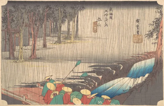 Framed Print : Spring Rain at Tsuchiyama (50th Station of the Tokaido), 19th century. Creator: Ando Hiroshige Framed Print : Spring Rain at Tsuchiyama (50th Station of the Tokaido), 19th century. Creator: Ando Hiroshige