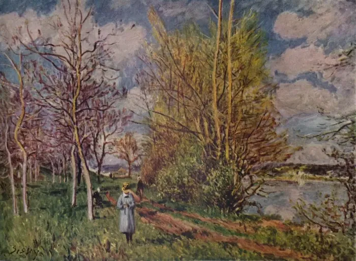 Framed Print : Spring on the River Banks, late 19th century. (1941). Artist: Alfred Sisley Framed Print : Spring on the River Banks, late 19th century. (1941). Artist: Alfred Sisley