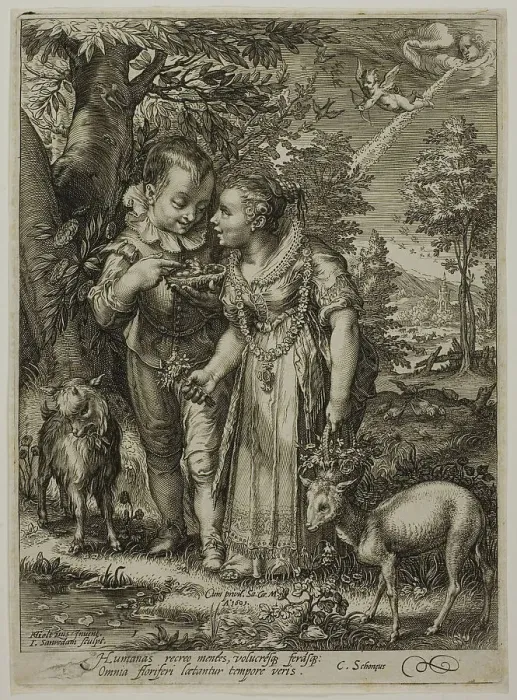Framed Print : Spring, from The Four Seasons, 1601. Creator: Jan Saenredam Framed Print : Spring, from The Four Seasons, 1601. Creator: Jan Saenredam