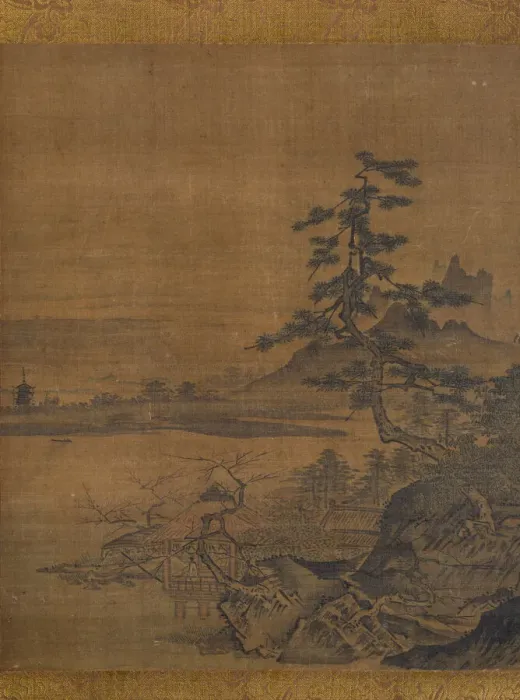 Framed Print : Spring View from a Thatched Pavilion on the Lakeshore, late 15th century. Creator: Sesshu Toyo Framed Print : Spring View from a Thatched Pavilion on the Lakeshore, late 15th century. Creator: Sesshu Toyo
