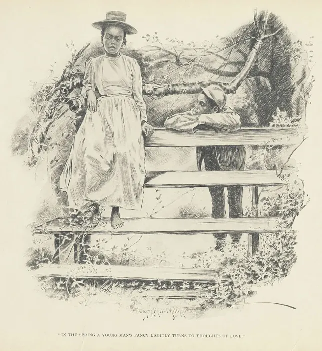 Framed Print : In the spring a young man's fancy lightly turns to thoughts of love, 1899. Creator: Jay Campbell Phillips Framed Print : In the spring a young man's fancy lightly turns to thoughts of love, 1899. Creator: Jay Campbell Phillips