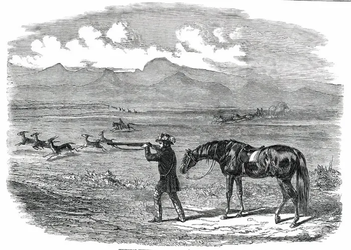 Framed Print : Springbok Hunting in South Africa, 1850. Creator: Unknown Framed Print : Springbok Hunting in South Africa, 1850. Creator: Unknown