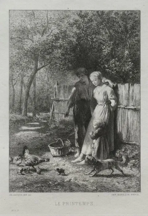 Framed Print : Springtime. Creator: Charles-Emile Jacque (French, 1813-1894) Framed Print : Springtime. Creator: Charles-Emile Jacque (French, 1813-1894)