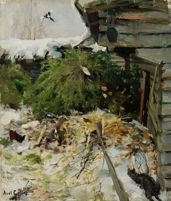 Framed Print : Spruces in a Farmyard, 1887. Creator: Akseli Gallen-Kallela Framed Print : Spruces in a Farmyard, 1887. Creator: Akseli Gallen-Kallela