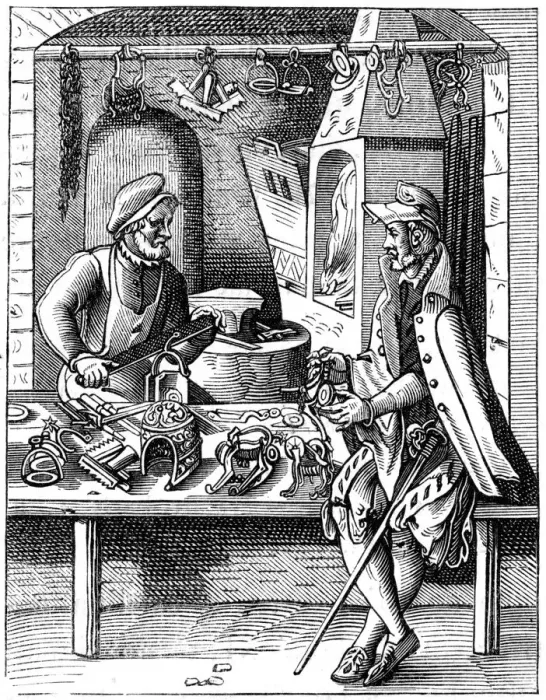 Framed Print : Spur maker, 16th century (1849). Artist: Jost Amman Framed Print : Spur maker, 16th century (1849). Artist: Jost Amman