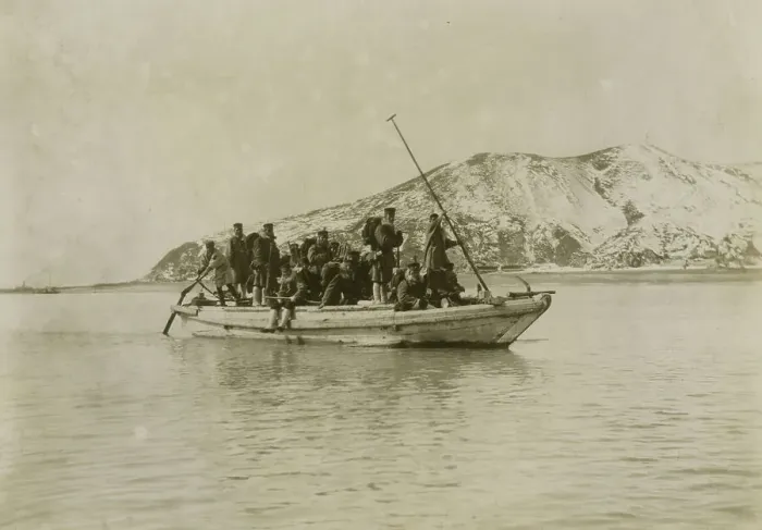 Framed Print : Squad of sappers and miners coming ashore in a sampan at Chemulpo, c1904. Creator: Robert Lee Dunn Framed Print : Squad of sappers and miners coming ashore in a sampan at Chemulpo, c1904. Creator: Robert Lee Dunn