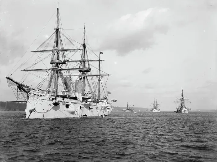 Framed Print : Squadron of Evolution, 1889 : U.S.S. Chicago, U.S.S. Yorktown, U.S.S. Boston, U.S.S. Atlanta, 1889. Creator: Unknown Framed Print : Squadron of Evolution, 1889 : U.S.S. Chicago, U.S.S. Yorktown, U.S.S. Boston, U.S.S. Atlanta, 1889. Creator: Unknown
