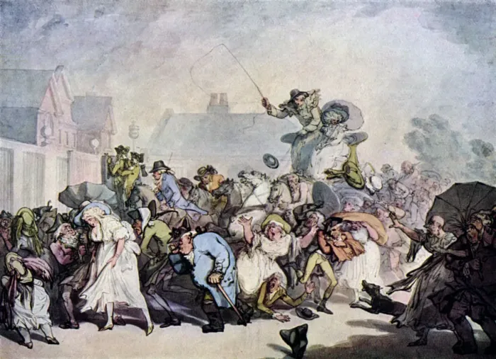 Framed Print : A Squall in Hyde Park, 1791, (1929). Artist: Thomas Rowlandson Framed Print : A Squall in Hyde Park, 1791, (1929). Artist: Thomas Rowlandson