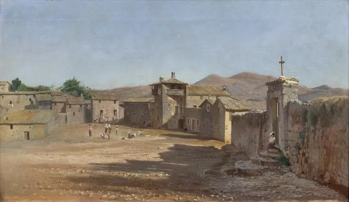 Framed Print : The square in Anticoli Corrado, Italy, 1873. Creator: Niels Bredal Framed Print : The square in Anticoli Corrado, Italy, 1873. Creator: Niels Bredal