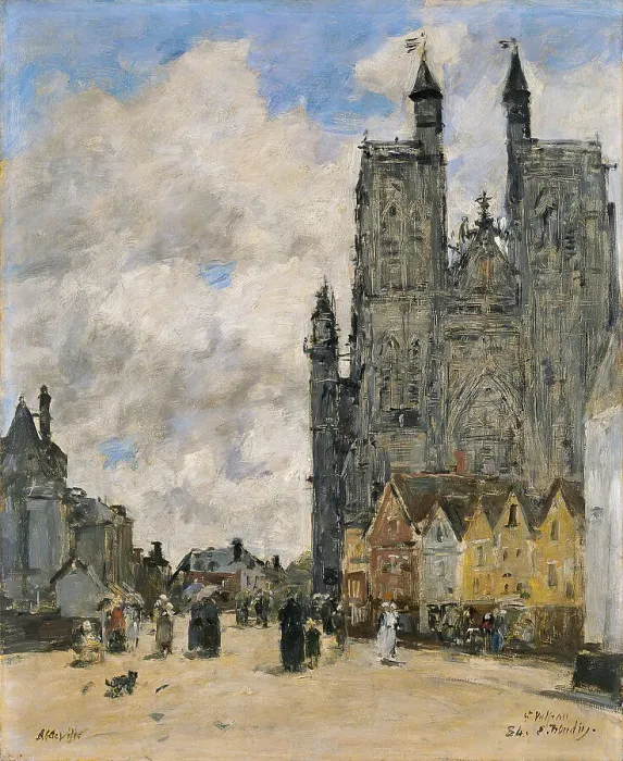 Framed Print : The Square of the Church of Saint Vulfran in Abbeville. Artist: Boudin, Eugene-Louis (1824-1898) Framed Print : The Square of the Church of Saint Vulfran in Abbeville. Artist: Boudin, Eugene-Louis (1824-1898)