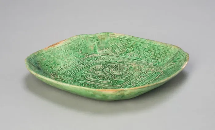 Framed Print : Square Dish with Flared, Scalloped Sides and Floral and Butterfly Design, Liao dynasty Framed Print : Square Dish with Flared, Scalloped Sides and Floral and Butterfly Design, Liao dynasty