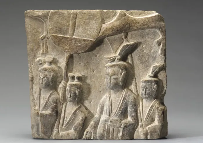 Framed Print : Square fragment: showing Buddhist procession, Northern Wei dynasty, early 6th century