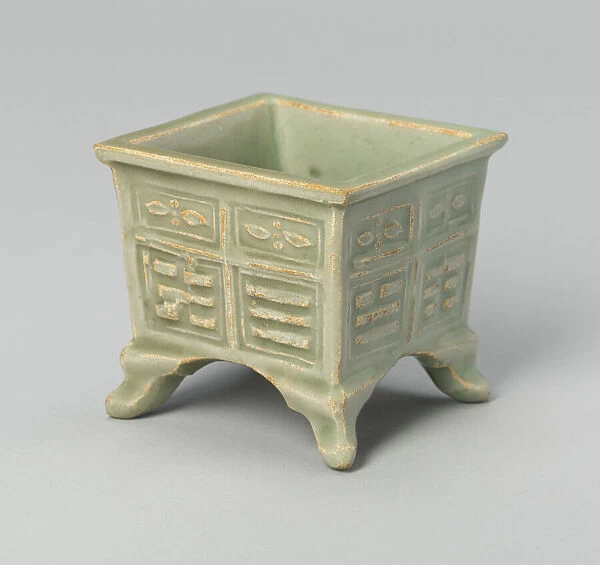 Square Jar with Archaistic 'Trigrams' and Floral Scrolls, Yuan or Ming dynasty, c. 14th / 16th century Creator: Unknown. Square Jar with Archaistic 'Trigrams' and Floral Scrolls, Yuan or Ming dynasty, c. 14th / 16th century Creator: Unknown