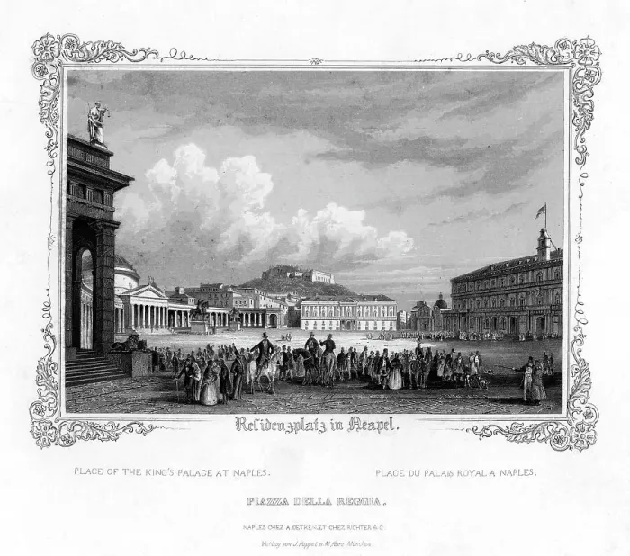 Framed Print : Square in front of the Kings Palace at Naples, Italy, 19th century. Artist: J Poppel Framed Print : Square in front of the Kings Palace at Naples, Italy, 19th century. Artist: J Poppel