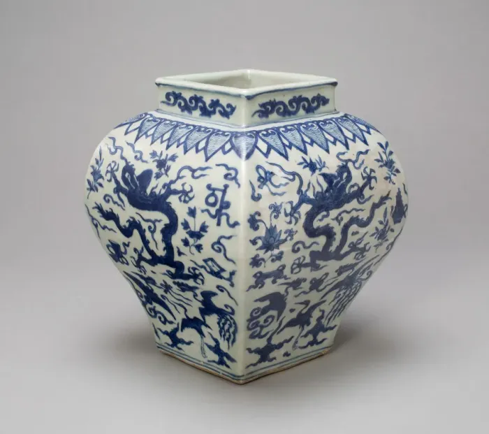 Framed Print : Square-Sided Jar with Dragons, Phoenixes, Cranes Framed Print : Square-Sided Jar with Dragons, Phoenixes, Cranes