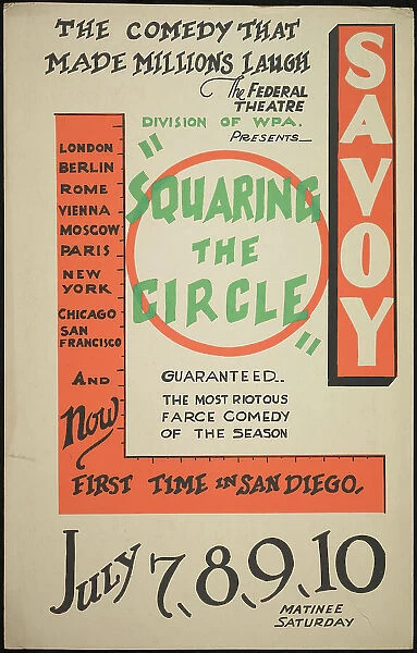 Squaring the Circle, San Diego, 1938. Creator: Unknown