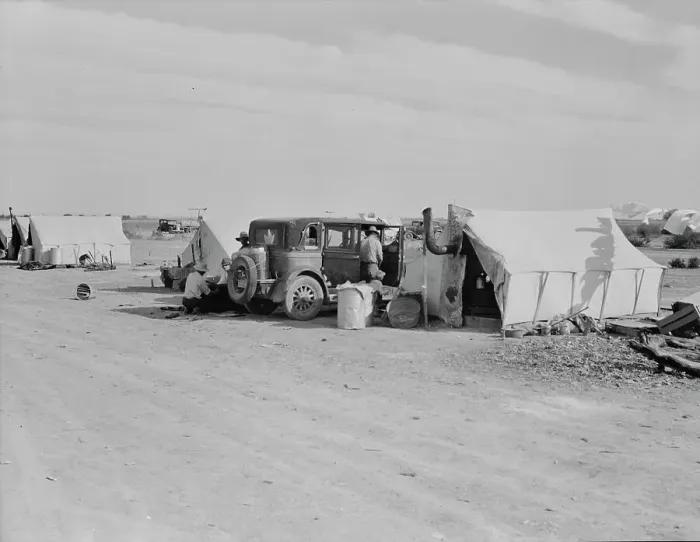 Framed Print : Squatter camp on county road near Calipatria, 1937. Creator: Dorothea Lange Framed Print : Squatter camp on county road near Calipatria, 1937. Creator: Dorothea Lange