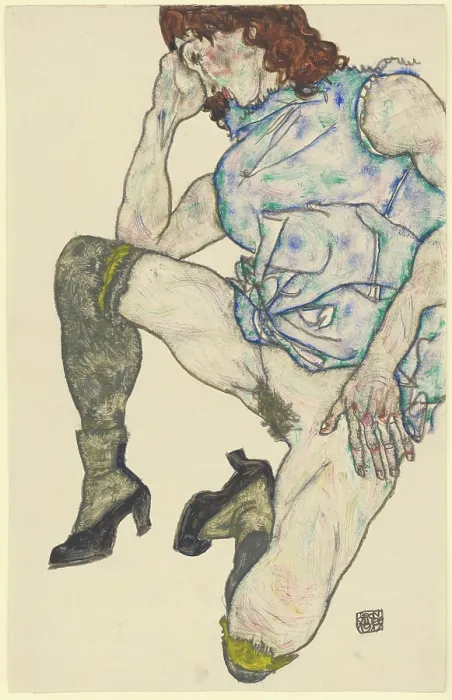 Framed Print : Squatting Girl, 1917. Creator: Schiele, Egon (1890-1918) Framed Print : Squatting Girl, 1917. Creator: Schiele, Egon (1890-1918)