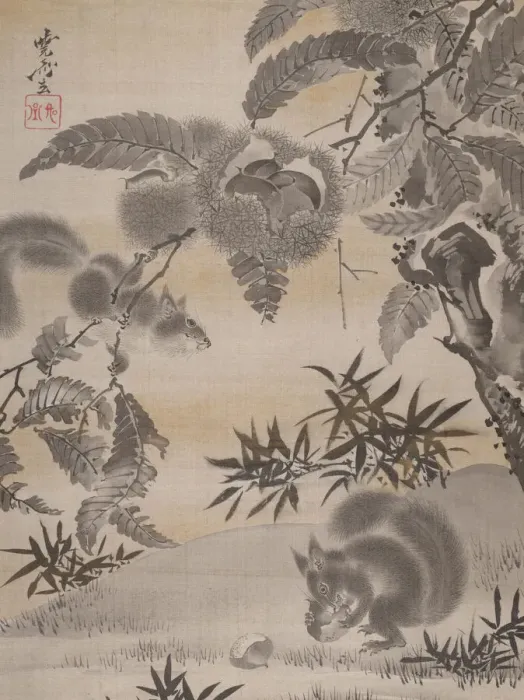 Framed Print : Squirrels Gathering Chestnuts, ca. 1887. Creator: Kawanabe Kyosai Framed Print : Squirrels Gathering Chestnuts, ca. 1887. Creator: Kawanabe Kyosai