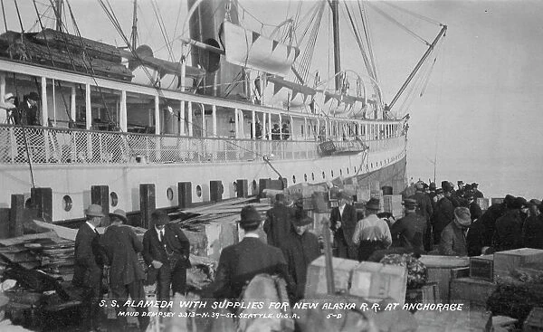 S.S. Alameda with supplies for new railroad at Anchorage, between c1900 and c1930. Creator: Maude Dempsey