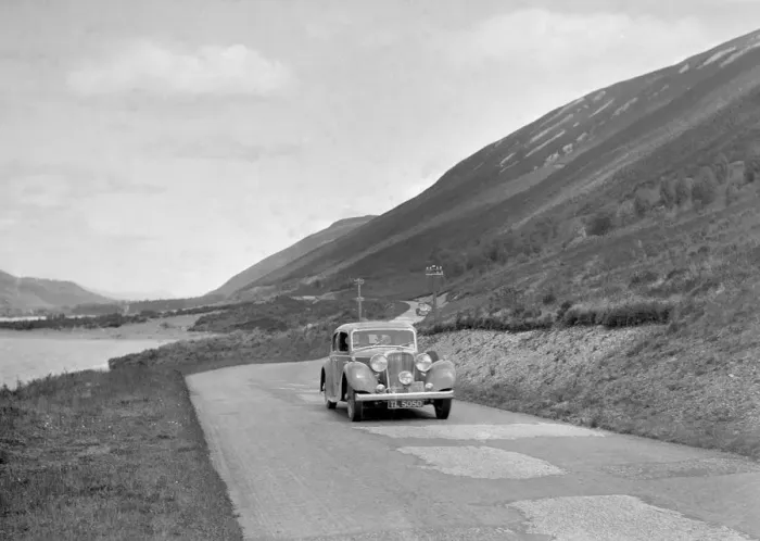 Framed Print : SS Jaguar of CL Bembridge competing in the RSAC Scottish Rally, 1936. Artist: Bill Brunell Framed Print : SS Jaguar of CL Bembridge competing in the RSAC Scottish Rally, 1936. Artist: Bill Brunell