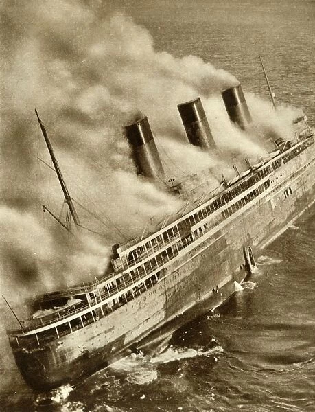 The SS L Atlantique on fire, 1933, (1935). Creator: Unknown