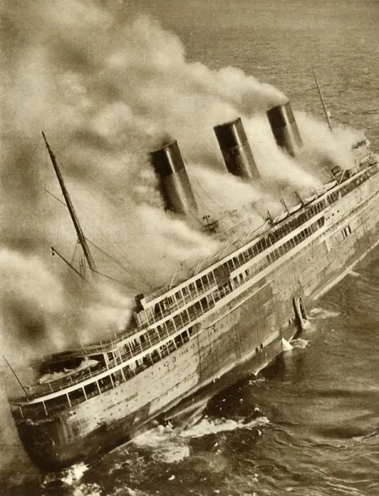 Framed Print : The SS L Atlantique on fire, 1933, (1935). Creator: Unknown
