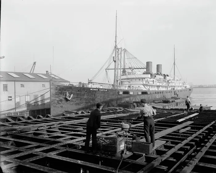 Framed Print : S.S. Morro Castle, Cramps Shipyards, Philadelphia, between 1900 and 1901. Creator: Unknown Framed Print : S.S. Morro Castle, Cramps Shipyards, Philadelphia, between 1900 and 1901. Creator: Unknown