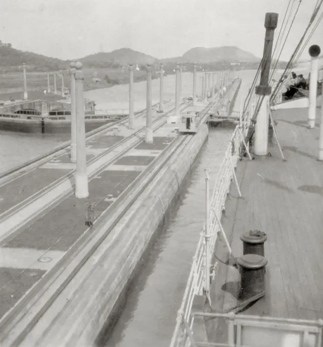 Framed Print : SS Orbita, Panama Canal, Panama, 20th century. Artist: J Dearden Holmes Framed Print : SS Orbita, Panama Canal, Panama, 20th century. Artist: J Dearden Holmes