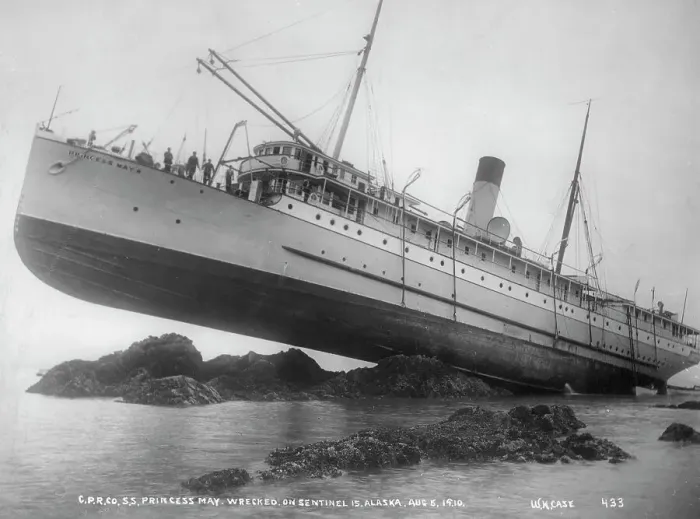 Framed Print : S.S. Princess May wrecked on August 5, 1910, 1910. Creator: William Howard Case Framed Print : S.S. Princess May wrecked on August 5, 1910, 1910. Creator: William Howard Case