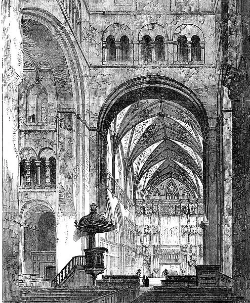 St. Albans Abbey: the Choir and High Altar, 1856. Creator: Unknown