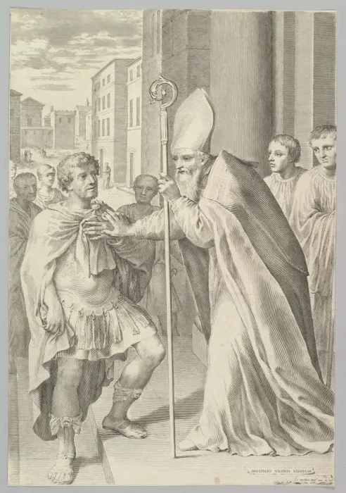 Framed Print : St. Ambrose, Archbishop of Milan, Turning Back Emperor Theodosius, 1681 Framed Print : St. Ambrose, Archbishop of Milan, Turning Back Emperor Theodosius, 1681