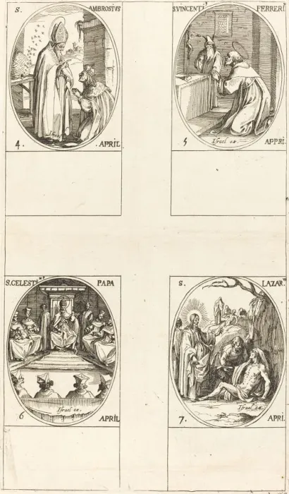 Framed Print : St. Ambrose; St. Vincent Ferrer; St. Celestin; St. Lazarus. Creator: Jacques Callot Framed Print : St. Ambrose; St. Vincent Ferrer; St. Celestin; St. Lazarus. Creator: Jacques Callot