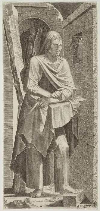 Framed Print : St Andrew. Plate 3. From: Christ and the Apostles, c.1545. Creator: Lambert Suavius Framed Print : St Andrew. Plate 3. From: Christ and the Apostles, c.1545. Creator: Lambert Suavius